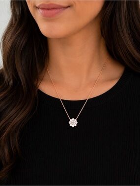 Rose Gold Floral Crystal Pendant Necklace -18k rose gold 2.0 Moissanite